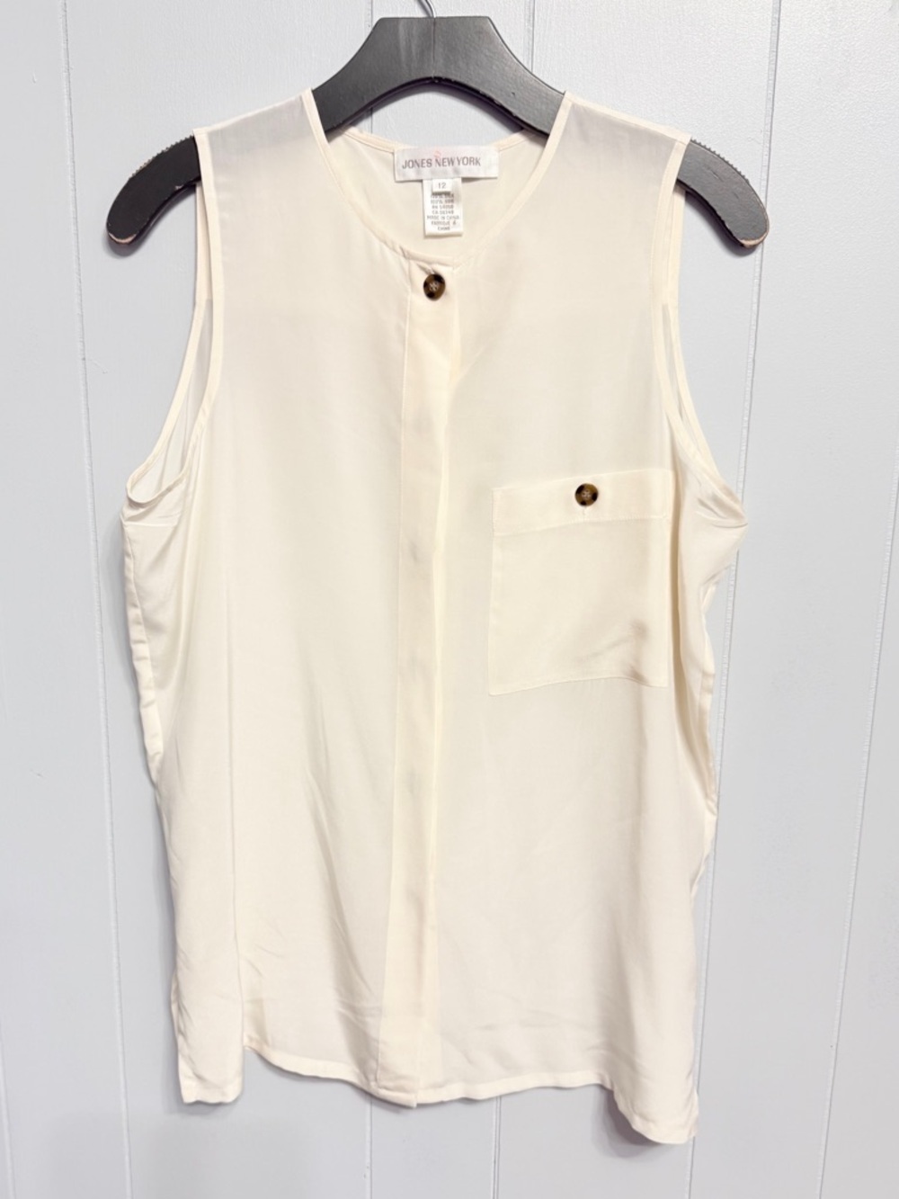 #12)  Jones New York Silk Cream Sleeveless Button-Front Camisole